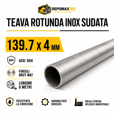 Teava rotunda inox sudata AISI 304, 139.7 x 4 mm, 6 metri